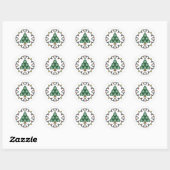 Kerstboom kruissteek ronde sticker (Vel)