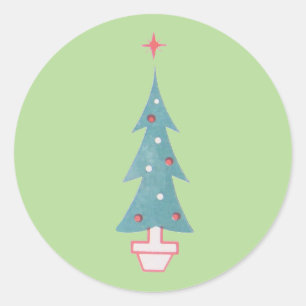 kerstboom  kunst uit de jaren 50 ronde sticker