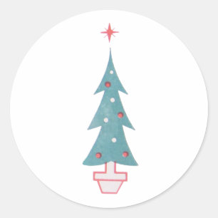 kerstboom kunst uit de jaren 50 ronde sticker