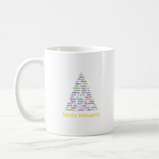 Kerstboom Kunst van Pretttige Debugging Code Koffiemok (Links)
