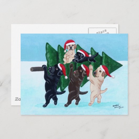 Kerstboom Labradors in het sneeuwveld Feestdagenkaart (Voorkant / Achterkant)