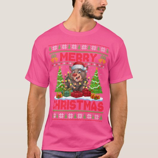 Kerstboom Lelijke Kerstman Hoed Wombat Kerstmis T-shirt (Voorkant)