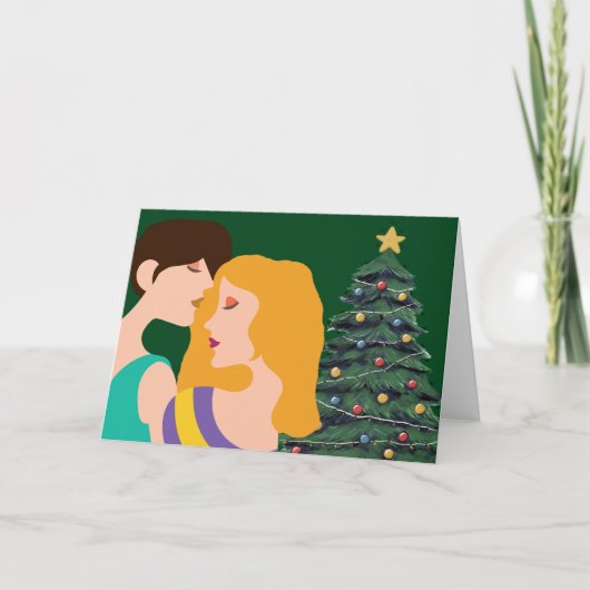 Kerstboom Lesbian Couple Art prachtig Kaart (Voorkant)