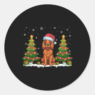 Kerstboom Licht Ierse Setter Hond Kerstman Hoed Ke Ronde Sticker