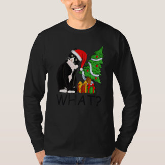 Kerstboom Licht Kerstman Zwarte Kat Kerst T-shirt