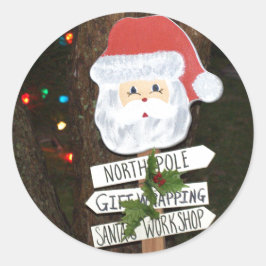 kerstboom licht noordpool op ronde sticker