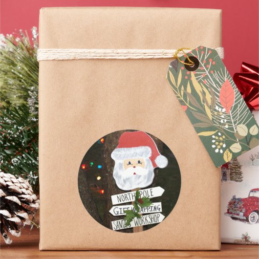 kerstboom licht noordpool op ronde sticker (Feestdagen)