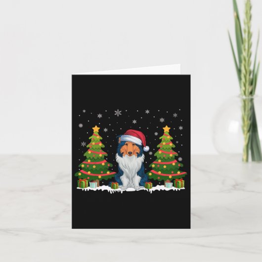 Kerstboom Licht Rough Collie Dog Santa Hat Kerstmi Kaart (Voorkant)