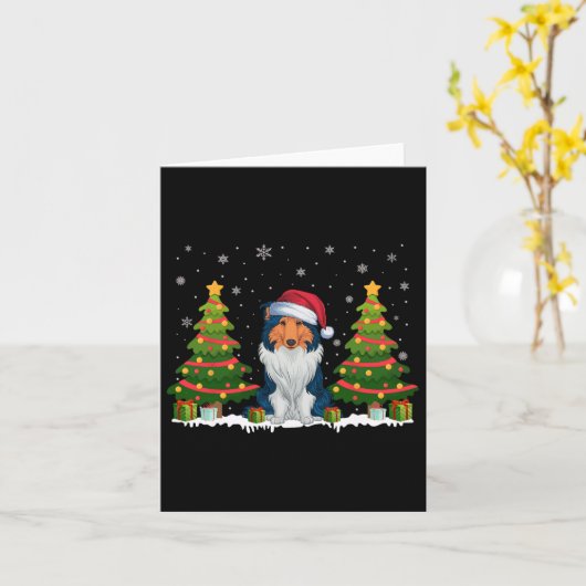 Kerstboom Licht Rough Collie Dog Santa Hat Kerstmi Kaart (Gele Bloem)