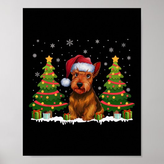 Kerstboom Licht Schotse Terriër Hond Kerstman Poster (Voorkant)