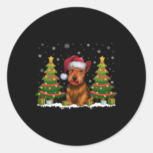 Kerstboom Licht Schotse Terriër Hond Kerstman Ronde Sticker