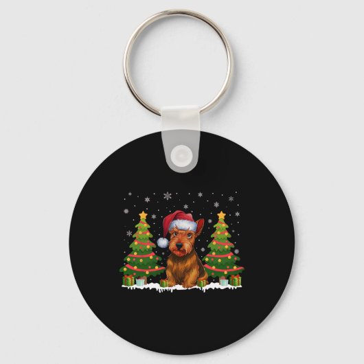 Kerstboom Licht Schotse Terriër Hond Kerstman Sleutelhanger (Voorkant)