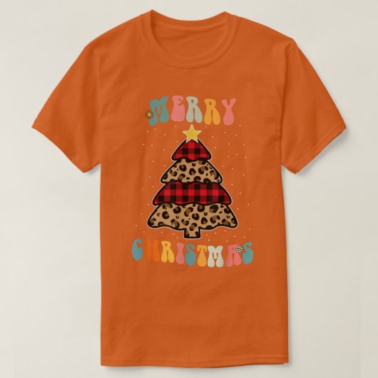 Kerstboom Licht voor Kerstmis Retro Groovy Leopard T-shirt (Design voorkant)