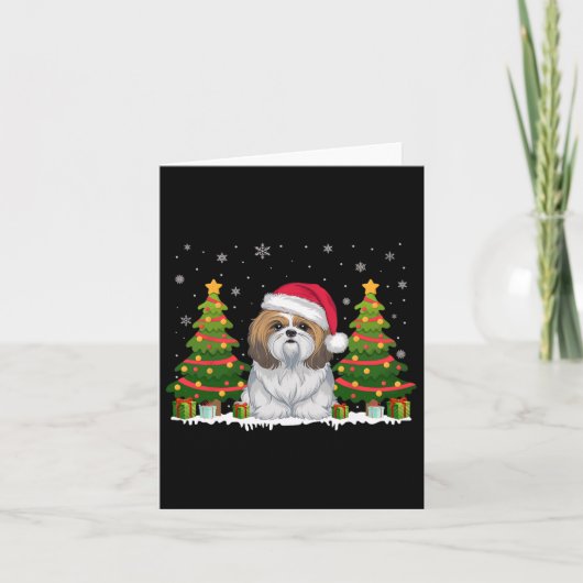 Kerstboom Lichten Shih Tzu Hond Kerstman Hoed Kers Kaart (Voorkant)
