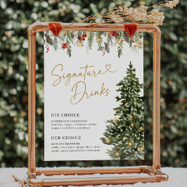 Kerstboom Lichtjes Dennensignatuur Drankjes Bord Poster