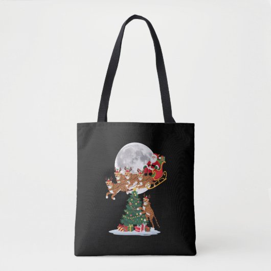 Kerstboom Lichtjes Grappige Kerstman Rid Cheetah Tote Bag (Voorkant)