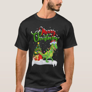 Kerstboom Lichtjes Kerstman Hoed T Rex Dinosaurus  T-shirt