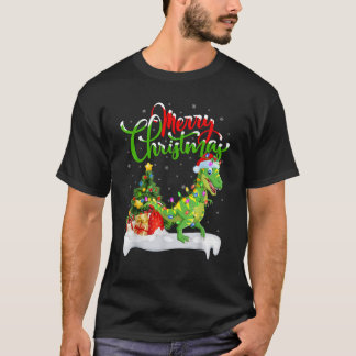 Kerstboom Lichtjes Kerstman Hoed T Rex Dinosaurus  T-shirt