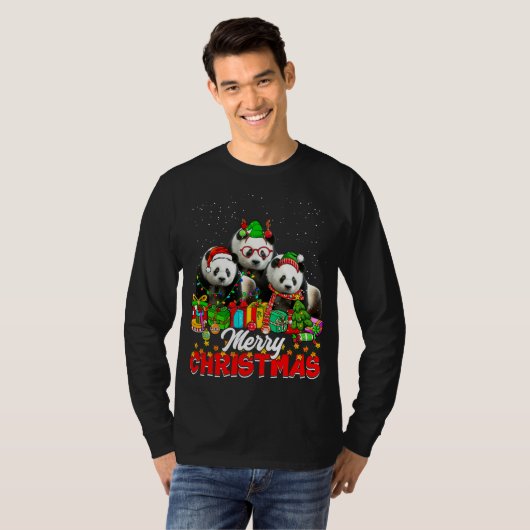 Kerstboom Lichtjes Kerstmis Pyjama Panda Beer Anim T-shirt (Voorkant volledig)