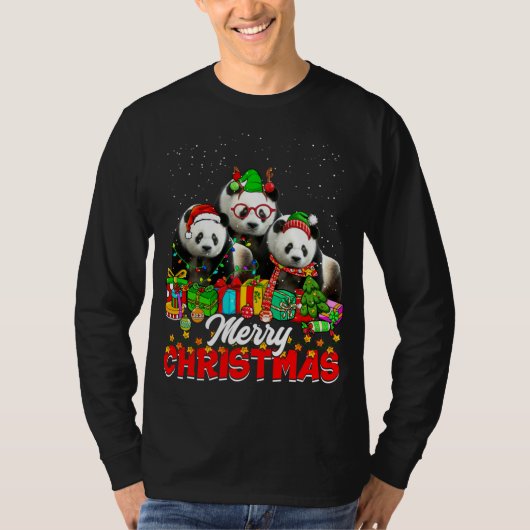 Kerstboom Lichtjes Kerstmis Pyjama Panda Beer Anim T-shirt (Voorkant)