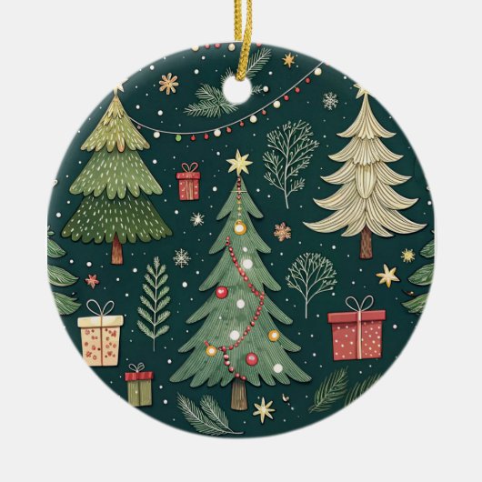 Kerstboom Lichtjes | Kerstversiering Keramisch Ornament (Voorkant)