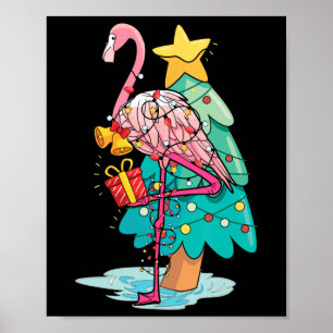 Kerstboom Lichtjes Tropische Flamingo Dier Kerstmi Poster