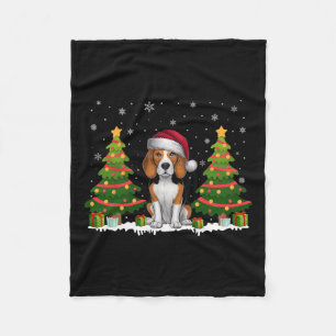 Kerstboom Lights Beagle Dog Santa Hat Christmas Sw Fleece Deken