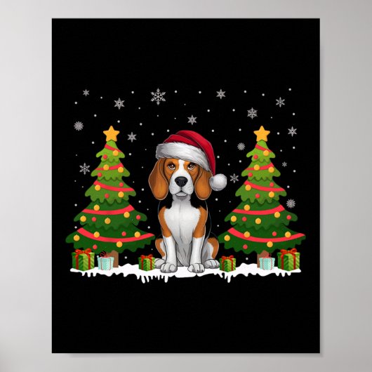 Kerstboom Lights Beagle Dog Santa Hat Christmas Sw Poster (Voorkant)