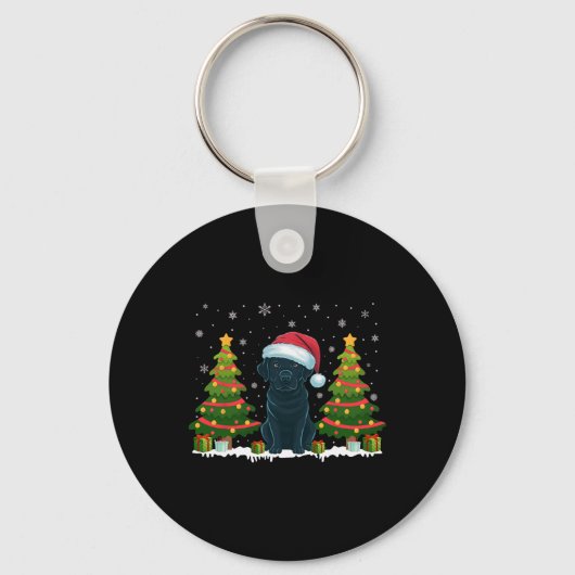 Kerstboom Lights Black Labrador Hond Kerstman Sleutelhanger (Voorkant)