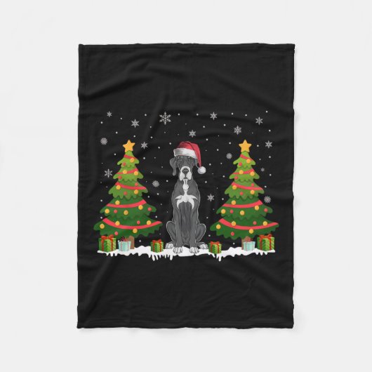 Kerstboom Lights Great Dane Dog Santa Hat Kerstmis Fleece Deken (Voorkant)