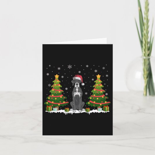 Kerstboom Lights Great Dane Dog Santa Hat Kerstmis Kaart (Voorkant)