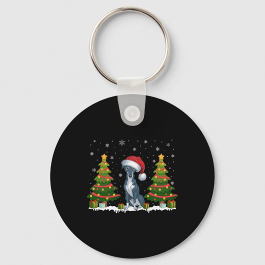 Kerstboom Lights Greyhound Dog Santa Hat Kerstmis Sleutelhanger (Voorkant)