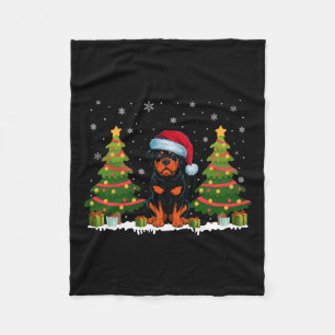 Kerstboom Lights Rottweiler Dog Santa Hat Kerstmis Fleece Deken