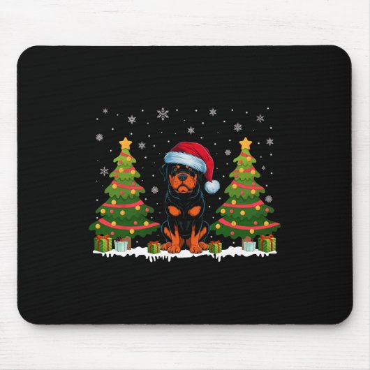 Kerstboom Lights Rottweiler Dog Santa Hat Kerstmis Muismat (Voorkant)