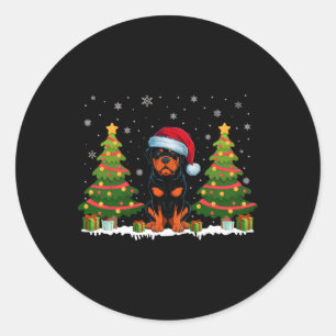 Kerstboom Lights Rottweiler Dog Santa Hat Kerstmis Ronde Sticker