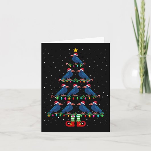 Kerstboom Lights Santa Hat Elf Crow Kerstboom Kaart (Voorkant)