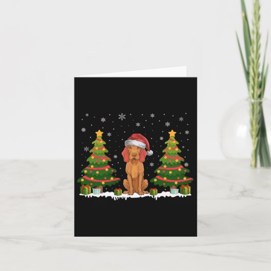 Kerstboom Lights Vizsla Dog Santa Hat Christmas Sw Kaart (Voorkant)