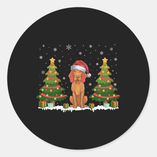 Kerstboom Lights Vizsla Dog Santa Hat Christmas Sw Ronde Sticker (Voorkant)