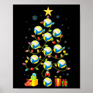 Kerstboom Lights Volleybal bal Santa Hat Xm Poster