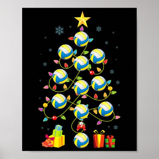 Kerstboom Lights Volleybal bal Santa Hat Xm Poster (Voorkant)