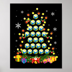 Kerstboom Lights Volleybal bal Santa Hat Xm Poster