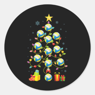 Kerstboom Lights Volleybal bal Santa Hat Xm Ronde Sticker