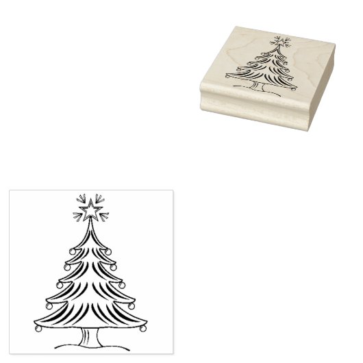 Kerstboom lijn tekening kunst stempel (Gestempeld)