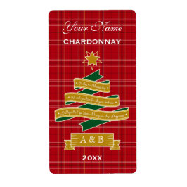 Kerstboom lint rood geruite banner wijn label