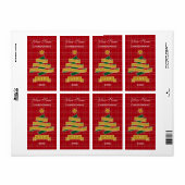 Kerstboom lint rood geruite banner wijn label (Full Sheet)