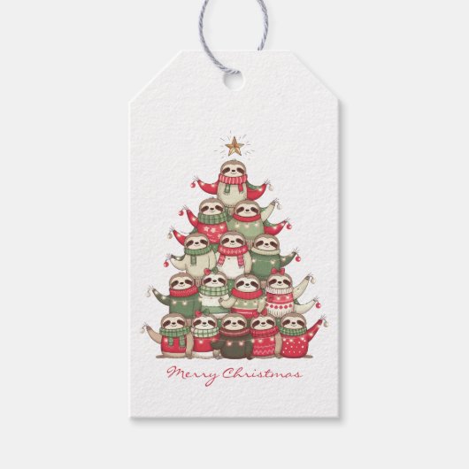 Kerstboom Luiaard Gift Labels Cadeaulabel (Voorkant)