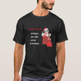Kerstboom luiaard met zak in schoorsteen met kerst t-shirt