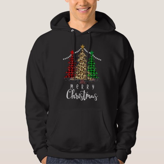 Kerstboom Luipaard Buffel Plaid Xmas Tree Lig Hoodie (Voorkant)