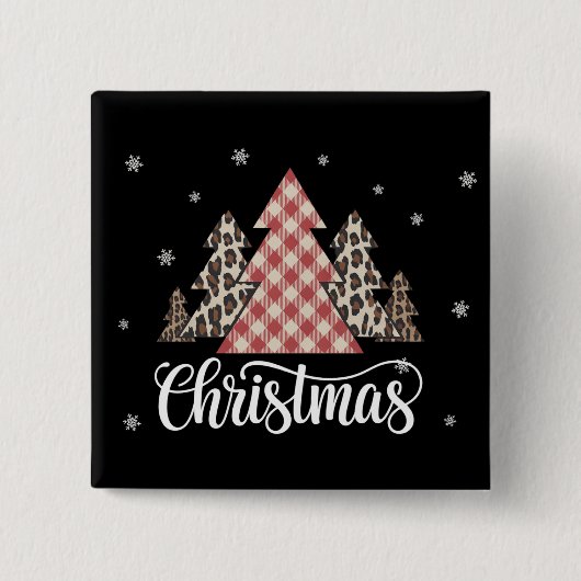 Kerstboom Luipaard Grappig Kerstmis Vakantie Vierkante Button 5,1 Cm (Voorkant)