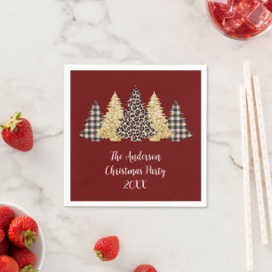 Kerstboom Luipaardprint Buffalo Plaid Glitter Servet